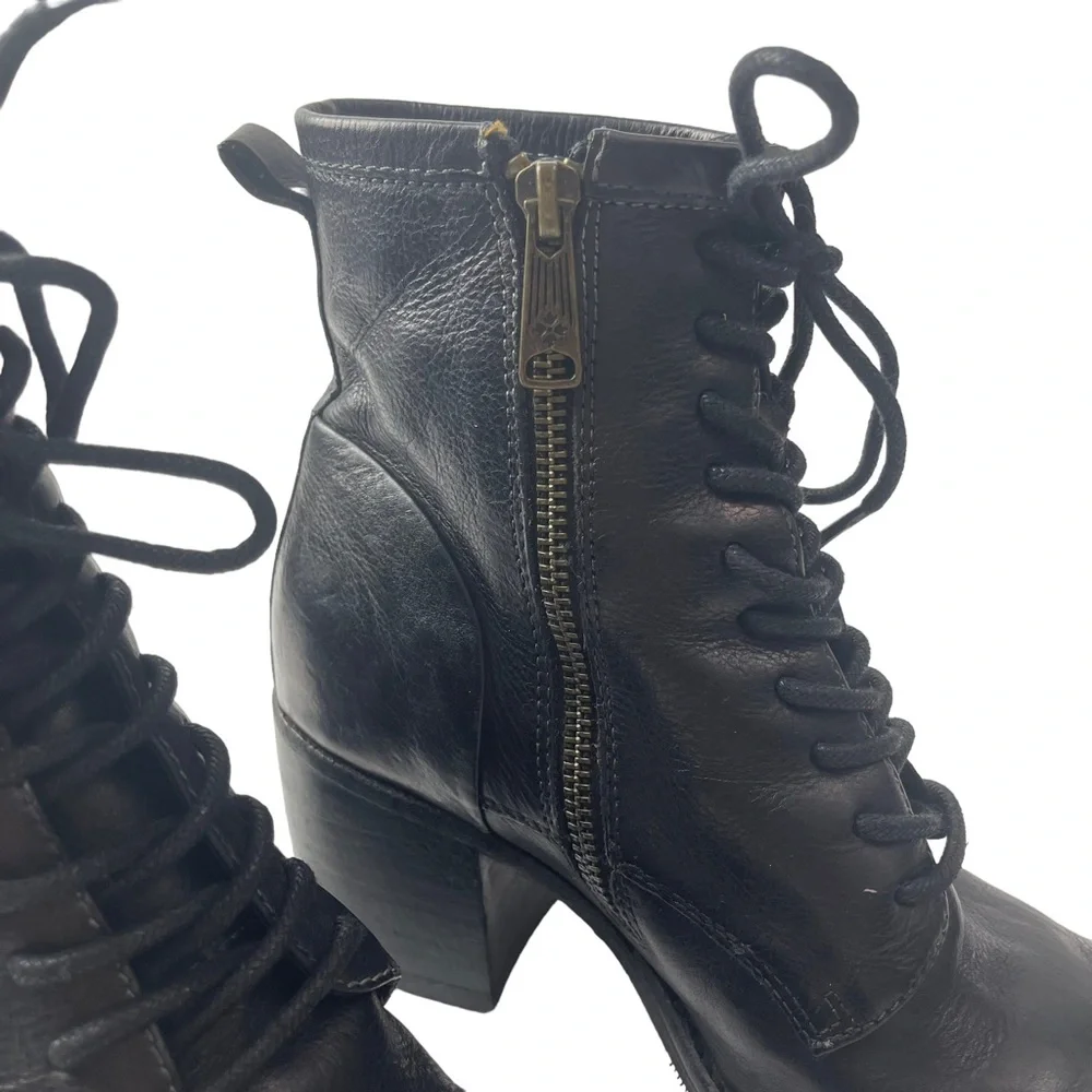 Patricia Nash Black Leather Lace-Up Ankle Boots